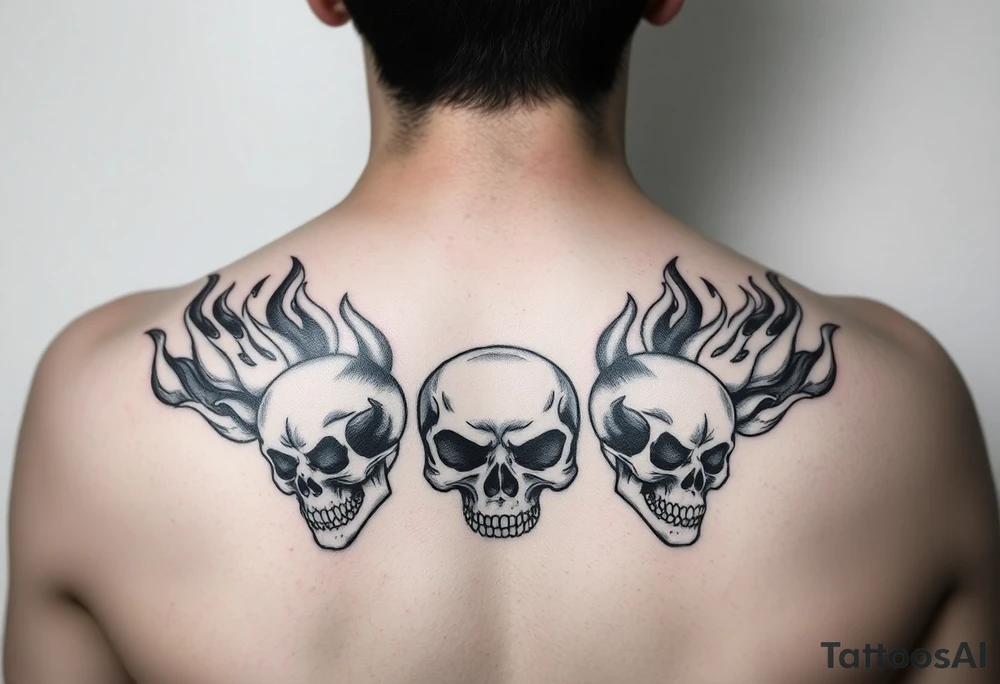 Laying flaming skulls tattoo idea