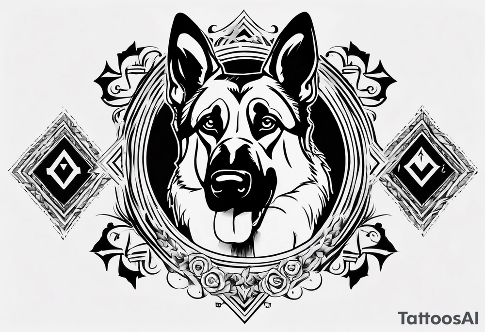 German shepherd with frame tattoo idea