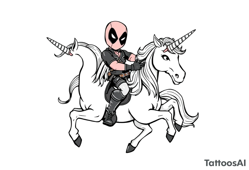 Deadpool riding unicorn tattoo idea