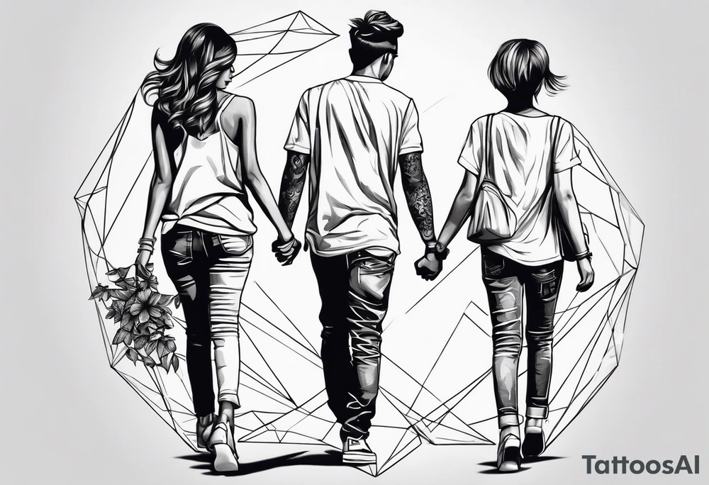 1 young boy 2 young girls walking tattoo idea