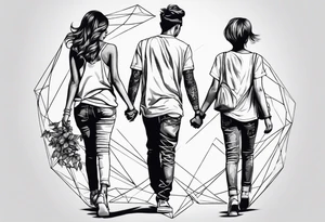 1 young boy 2 young girls walking tattoo idea