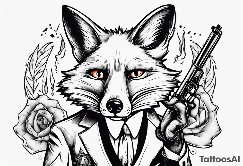 a fox moking a ciggarte and holding a gun tattoo idea