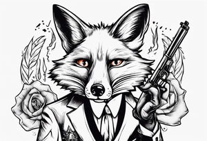 a fox moking a ciggarte and holding a gun tattoo idea