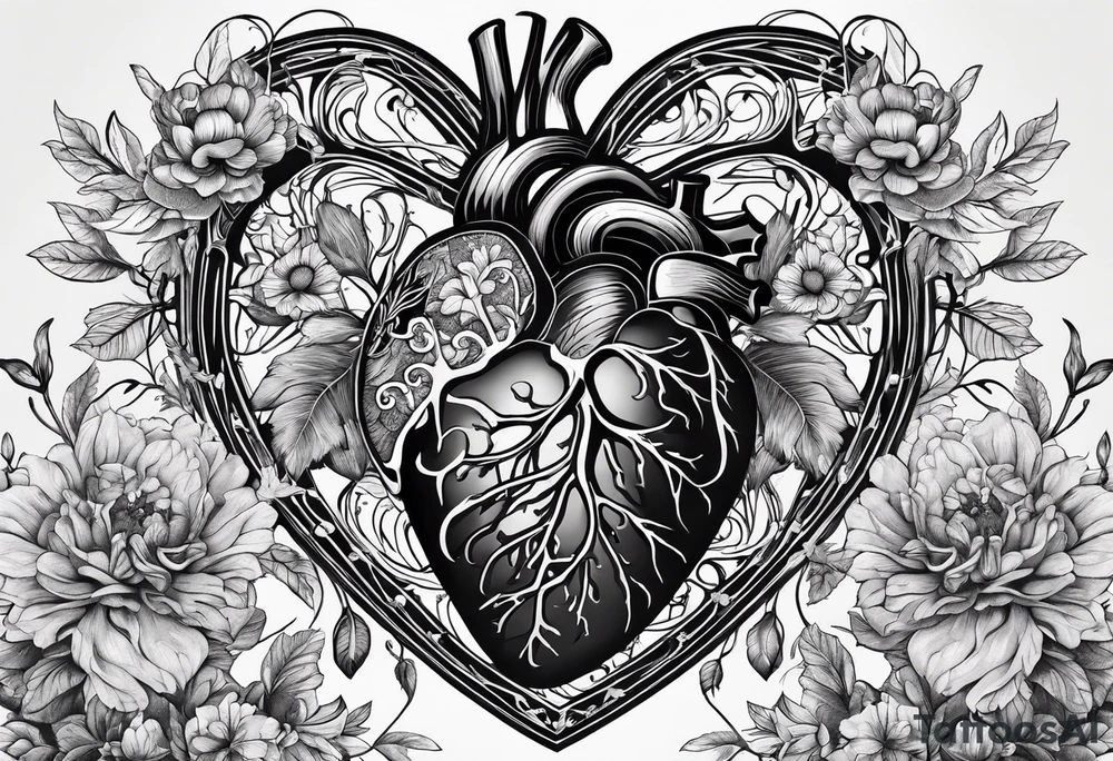 Anatomical nature and floral  design , the  heart, skeleton, lungs and brain having a nature aspect or floral aspect to them. tattoo idea