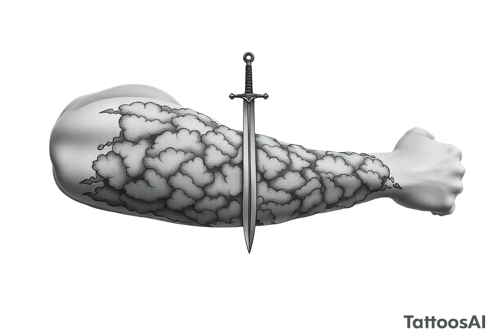 Half sleeve. clouds, sword tattoo idea