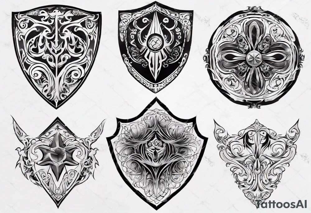 Shield symmetrical filigree tattoo idea