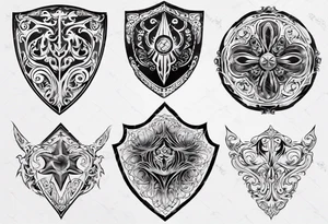 Shield symmetrical filigree tattoo idea