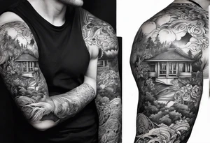 A tatto covering the arm from hand to shoulder based on Gustav Mahler's 5th symphony. tattoo idea