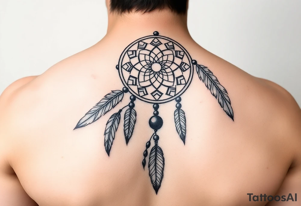 native dreamcatcher with flowing feathers and sacred beads tattoo idea