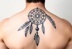 native dreamcatcher with flowing feathers and sacred beads tattoo idea