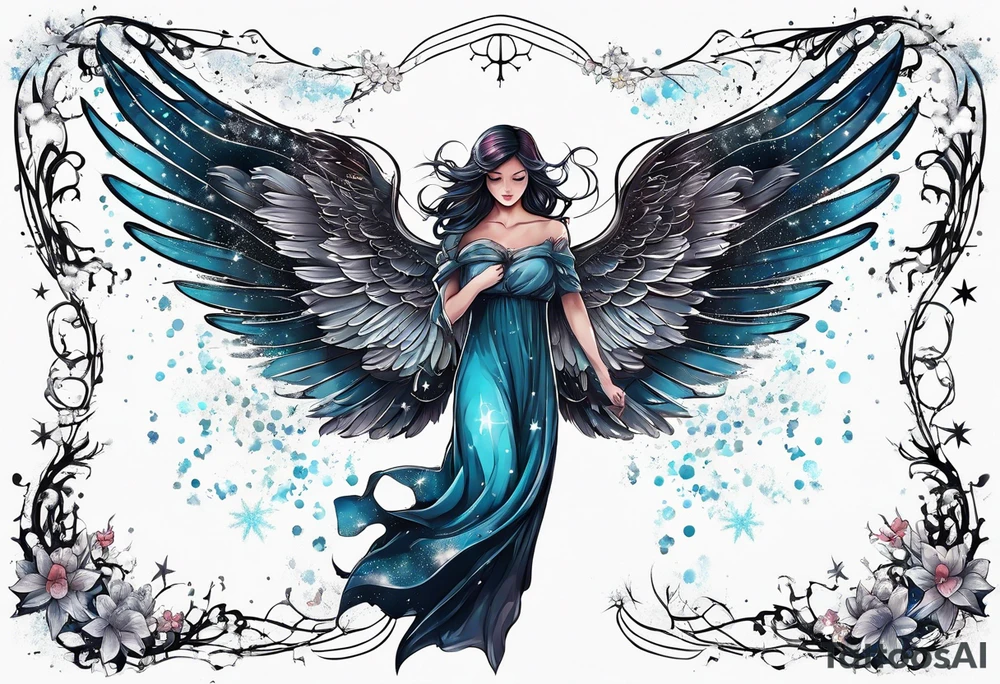 Constellation, Angel wing , snow , cross tattoo idea