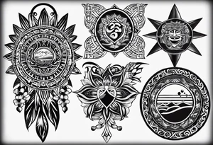 Filipino sun, Filipino Polynesian style, surname Reyes Espina, not vulgar, family crest round shape that looks good on a wrist or bicep, not traditional American tribal, family, love tattoo idea