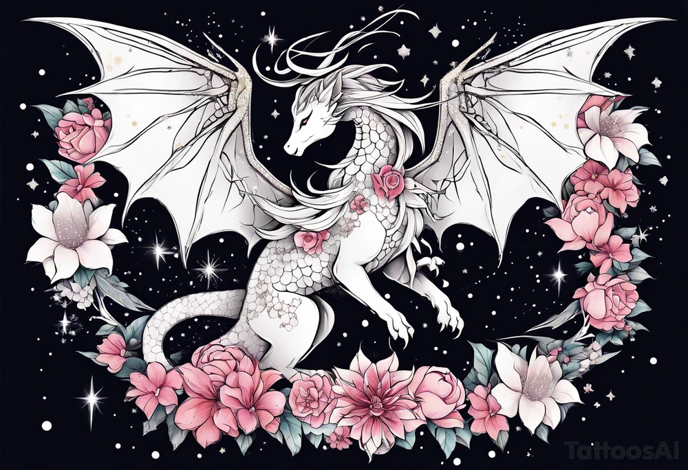 Constellation, wing , snow , cross , dragon female japan kawaii , flower tattoo idea