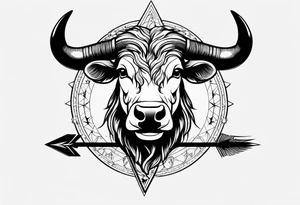 Taurus head split down the middle by an arrow tattoo idea