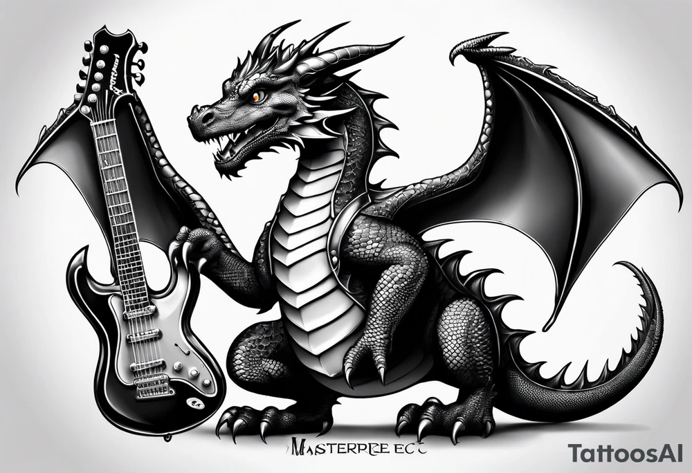 baby dragon with guitar tattoo idea
