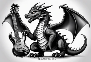 baby dragon with guitar tattoo idea