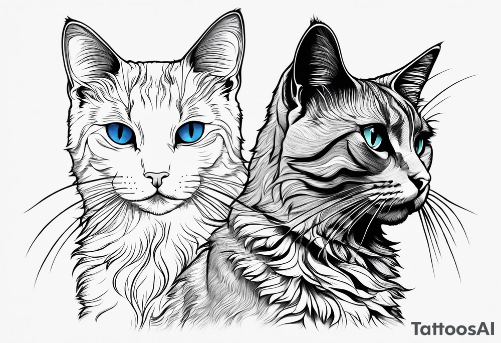 Two cat silhouettes, just outline tattoo idea