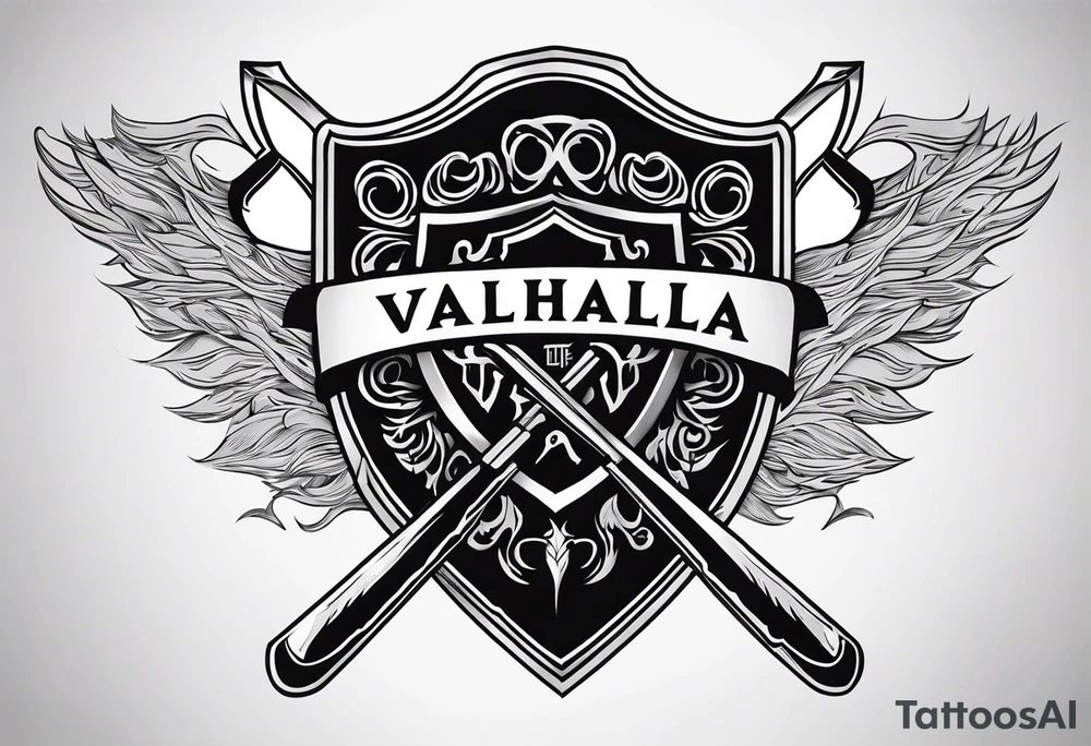 Valhalla shield sword axe fire tattoo idea