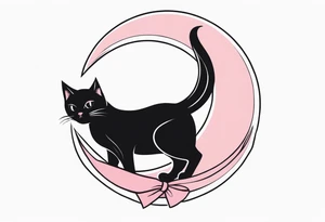 1.	Gothic Black Cat with Pink Bows – A sleek, black cat sitting on a crescent moon, with wide, eerie eyes and a small pink bow tied around tattoo idea