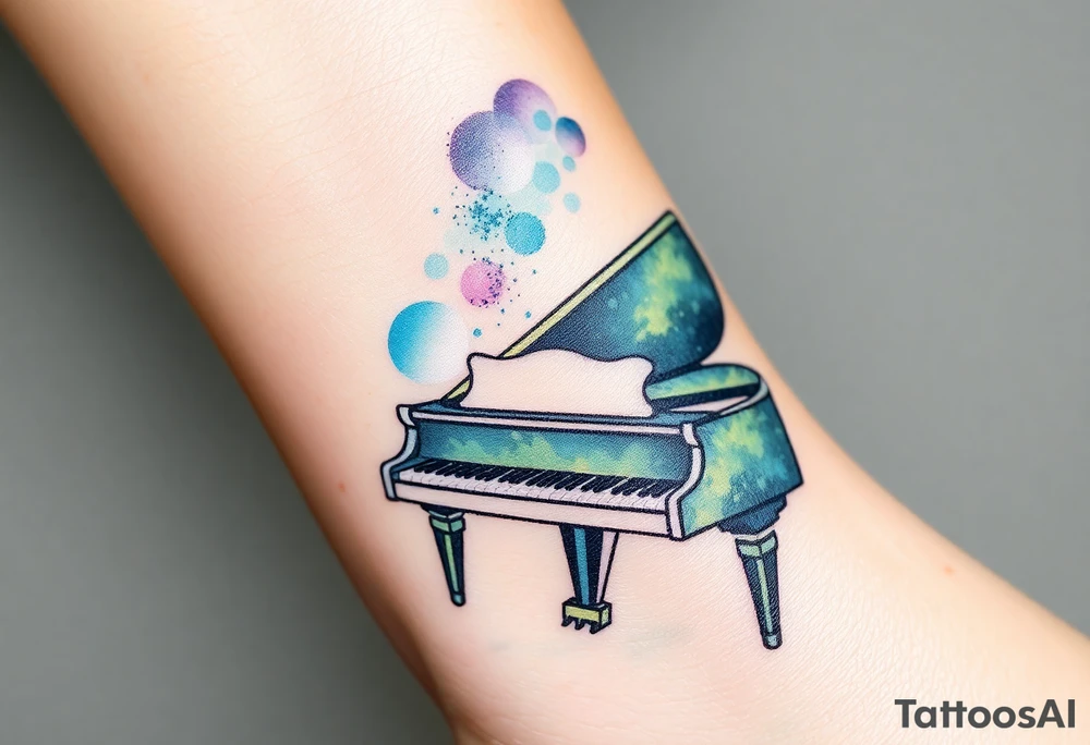dreamy piano under the stars tattoo idea