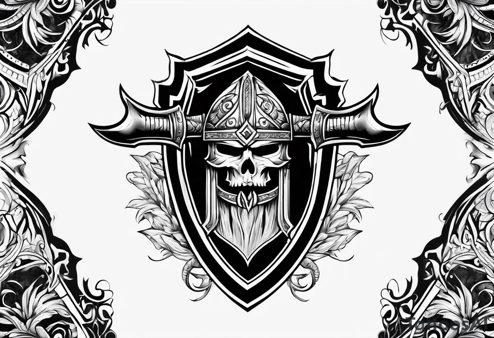 Valhalla sword shield axe armour tattoo idea