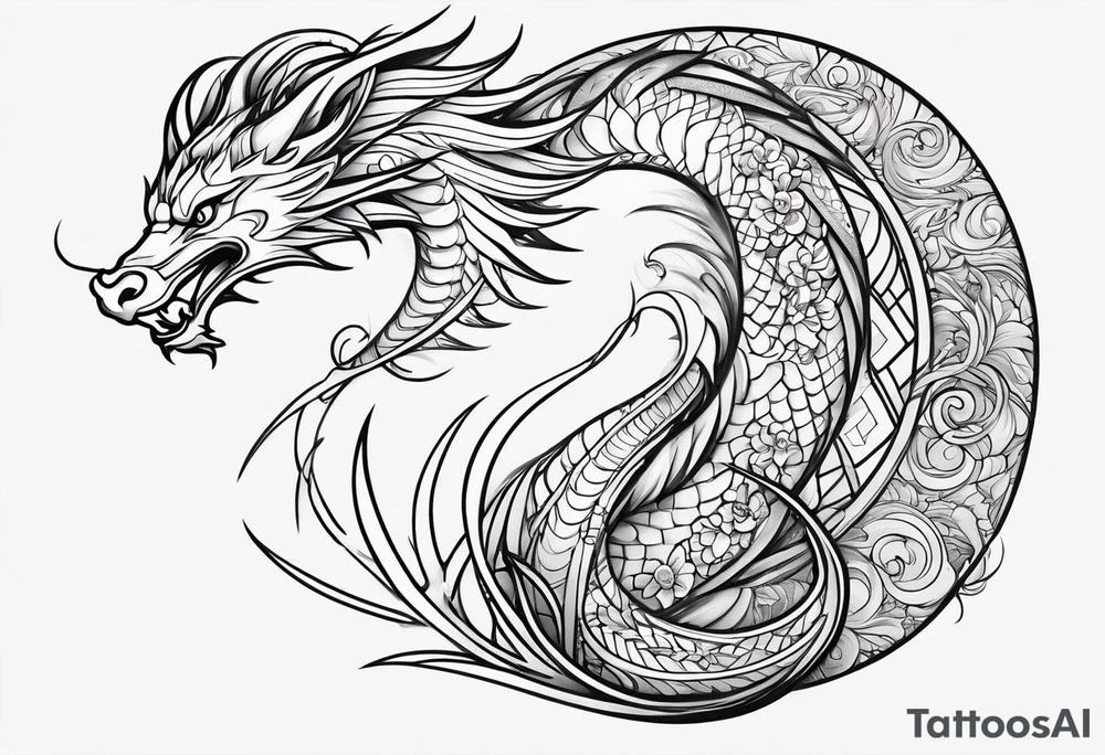 Long dragon long swirly tail girly tattoo idea