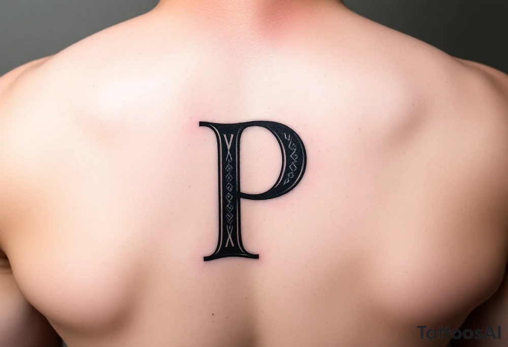 Small Letter P with a dollar bill coming out from the sides. make the P with a penis shape tattoo idea