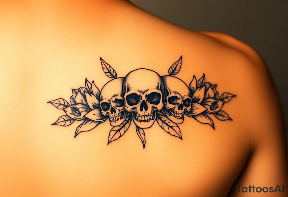 Three Flowers with skulls in the center of the flowers tattoo idea