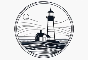 lighthouse geometric in fluid lines and circle framed tattoo idea