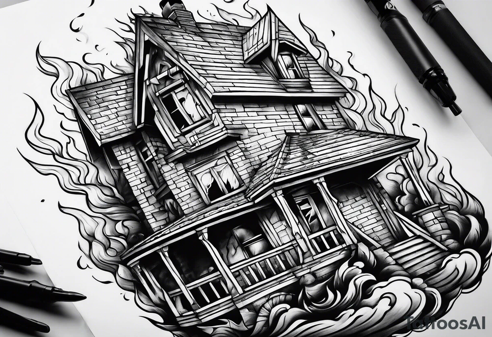House on fire tattoo idea
