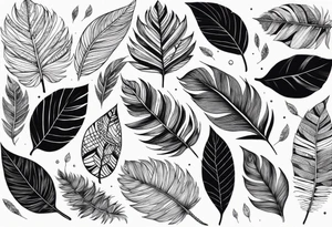 leaves that look like feathers, all shadings are stippled tattoo idea