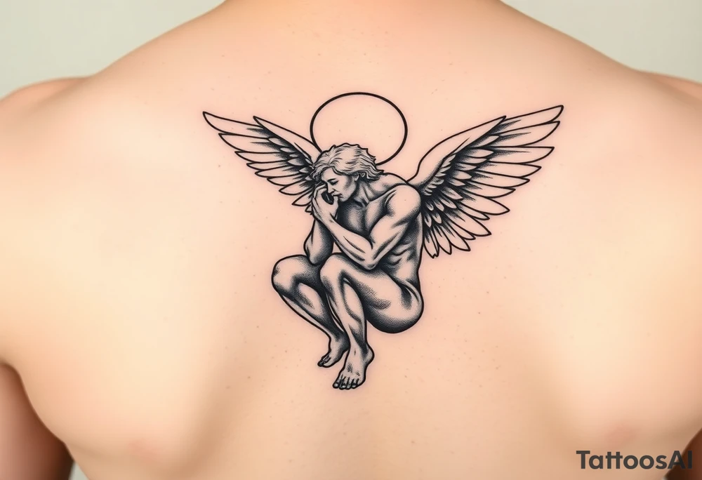 Fallen angel on his knees tattoo idea