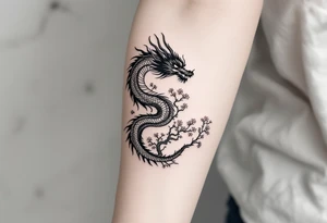 dragon japanese style sakura trees dark aesthetic tattoo idea