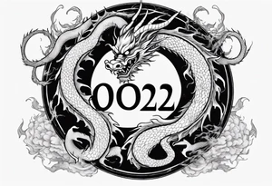 Chinese dragon in a circular shape with "02.03" written on its skin tattoo idea