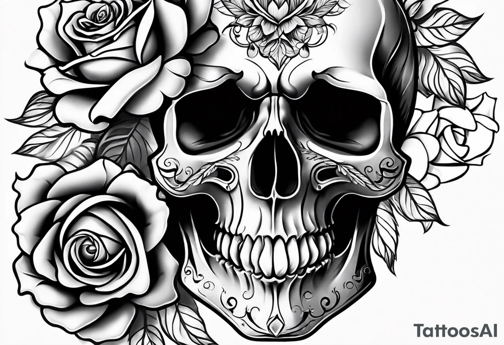 skull and roses tattoo idea