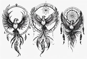 Fire Phoenix flying blending into dream catcher tattoo idea