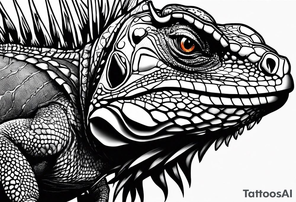 iguana line work tattoo idea