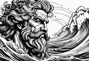 Poseidon steht in einer Welle im Meer tattoo idea