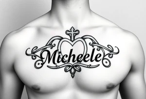 Create a tattoo on a man’s chest of the name Michelle. Celtic knot and claddagh tattoo idea