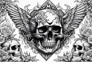 Chest tattoo with skulls and fire tattoo idea