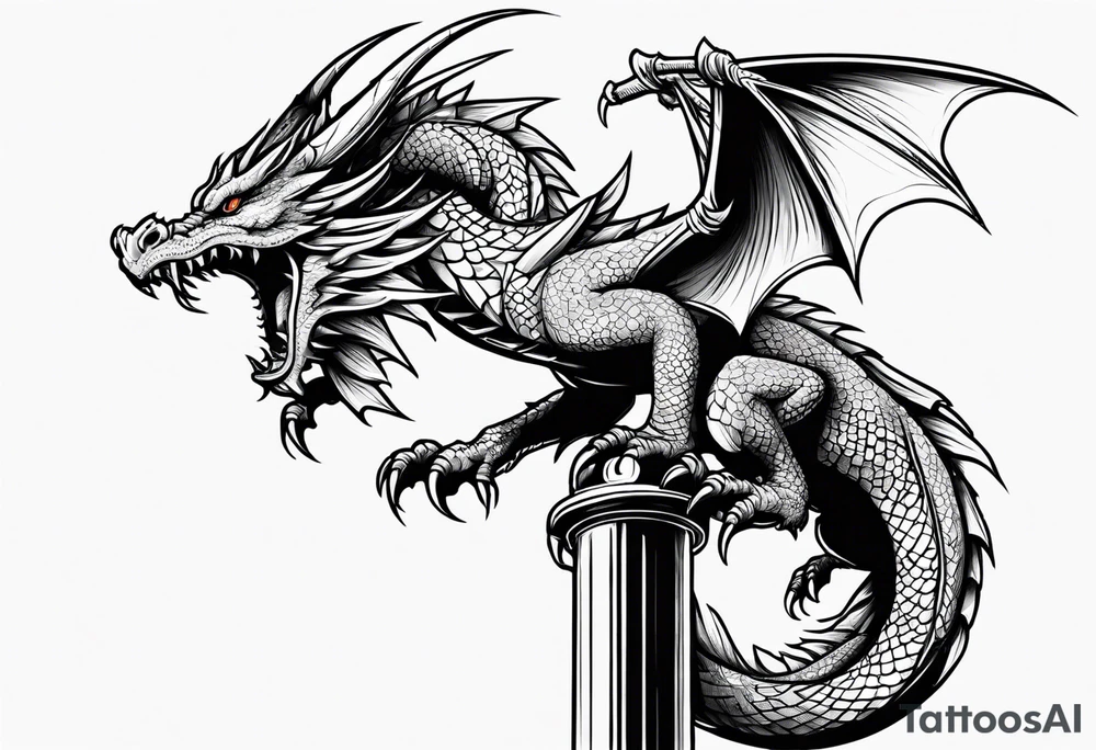 dragon perched with claws wrapped around on a pole tattoo idea dragon perched with claws wrapped around on a pole tattoo idea