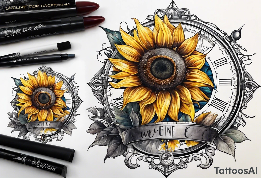 Sunflower next to a compass tattoo idea