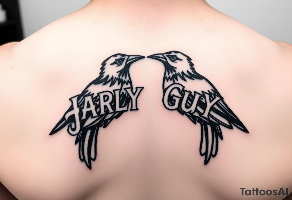 a couple names being Harley and Guy bird combined lettering meaning Harley bird tattoo idea