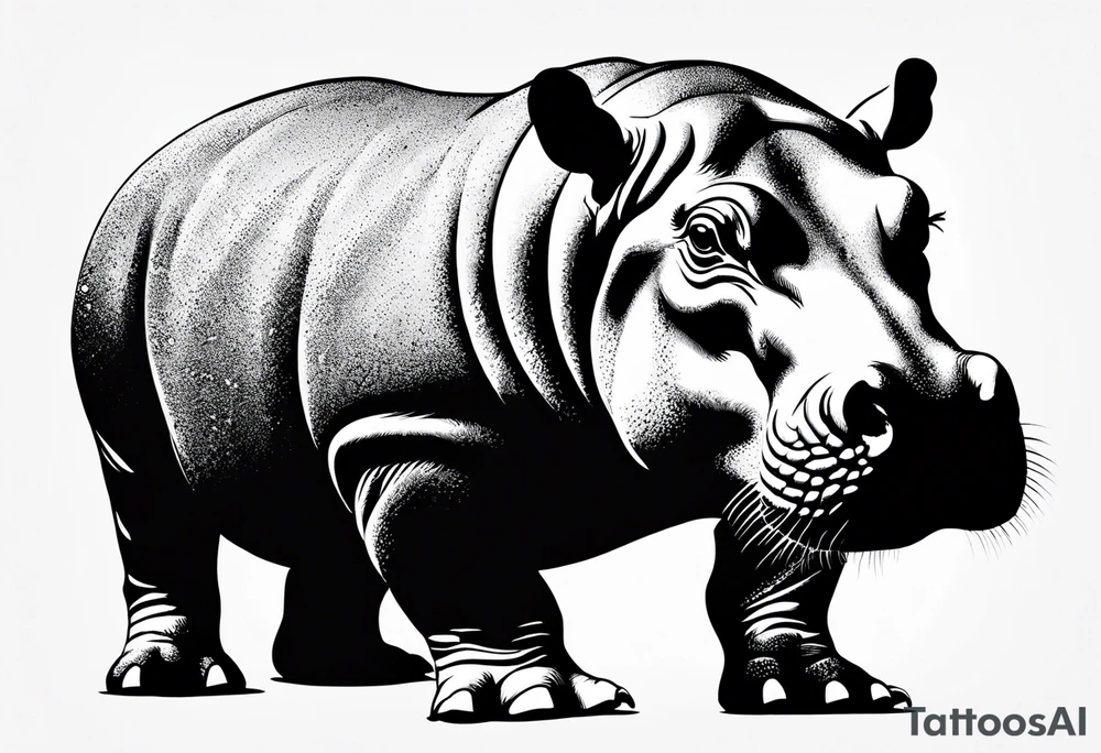 Baby hippo with a stern face tattoo idea