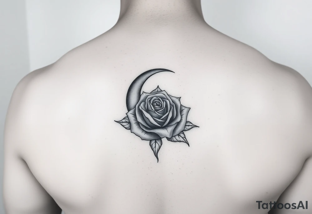 I have a small crescent moon tattoo. I want to cover it up with a rose tattoo. So I would like a rose tattoo with a crescent moon incorporated into it tattoo idea