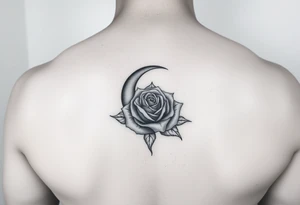 I have a small crescent moon tattoo. I want to cover it up with a rose tattoo. So I would like a rose tattoo with a crescent moon incorporated into it tattoo idea