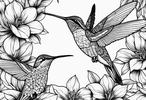 Hunnysuckle flowers with humming birds tattoo idea