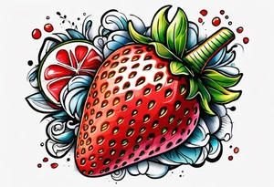 One strawberry wrapped in banner saying Pops tattoo idea