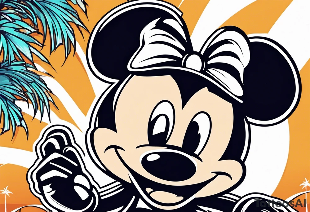 mickey mouse with palm trees looking like tron character tattoo idea