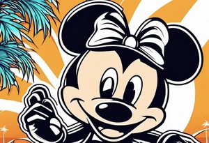 mickey mouse with palm trees looking like tron character tattoo idea